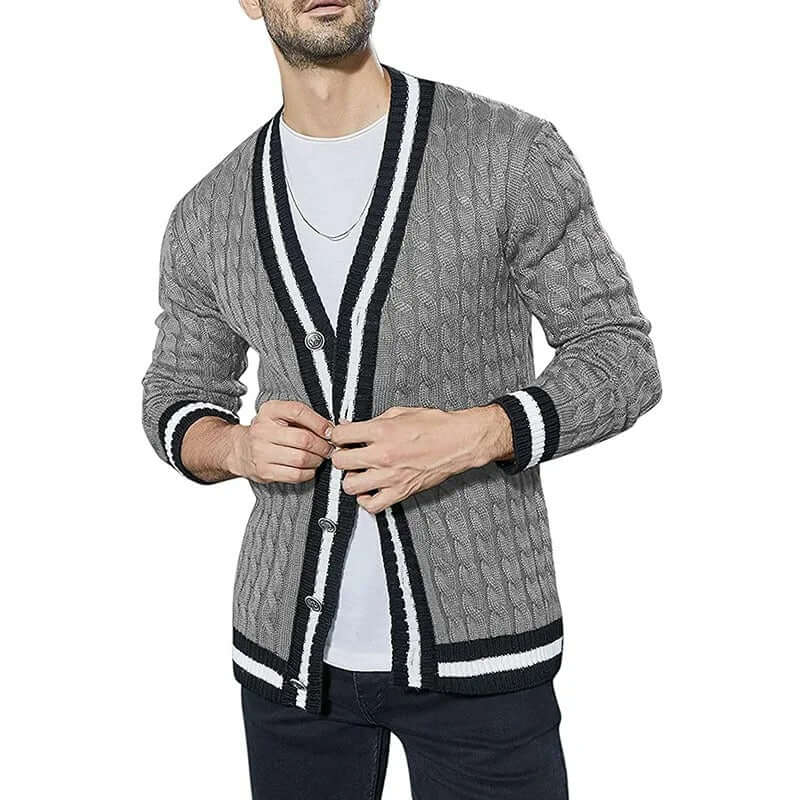 Long sleeve V-neck knitted jumper for men