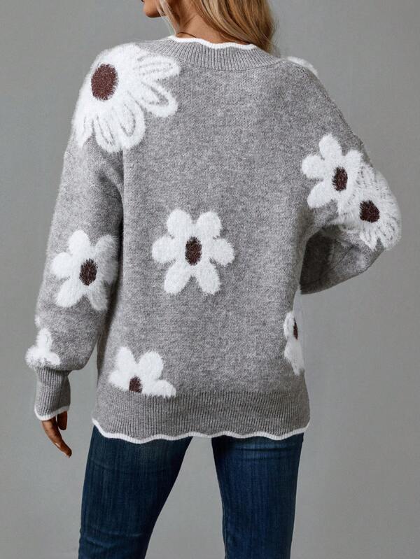 Thea Floral V-Neck Sweater Timeless Vogue