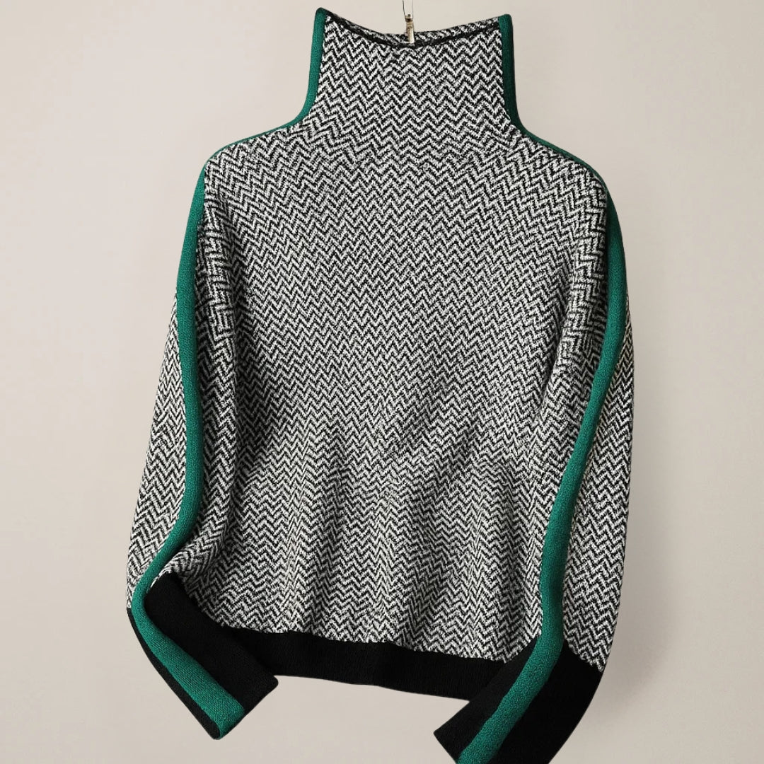 The Isabella High-Neck Knit - Contrast Stripe