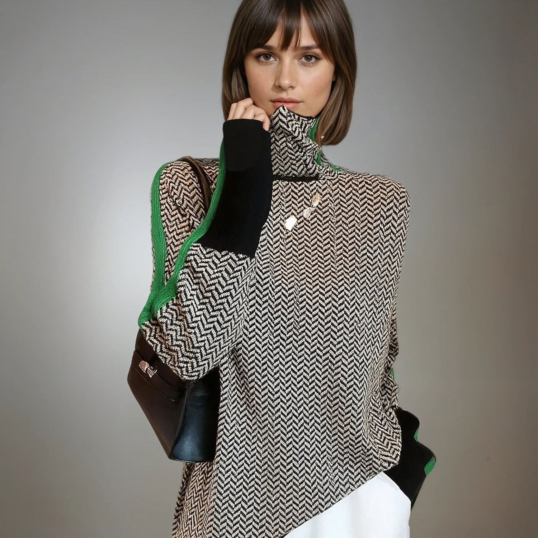 The Isabella High-Neck Knit - Contrast Stripe