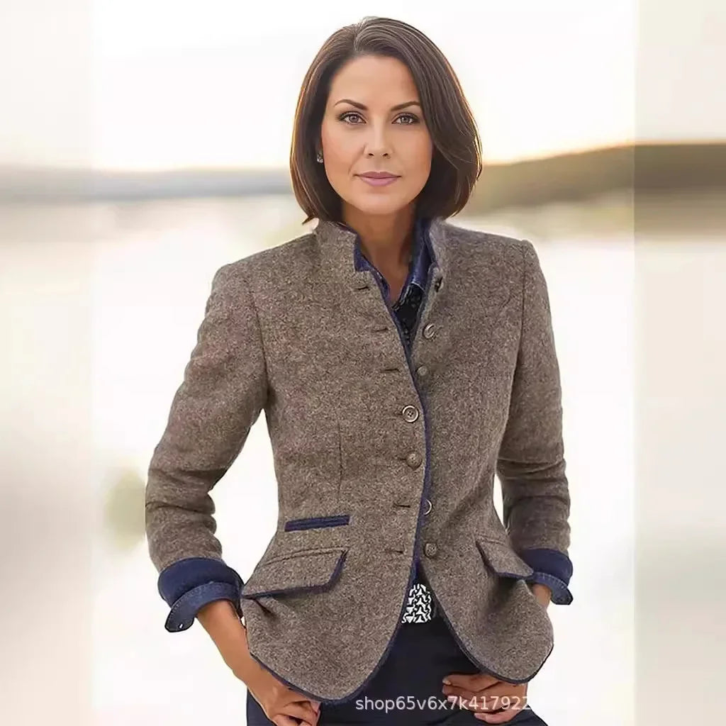 2024 Casual Fast Selling Women's Woolen Jacket Amazon Best Seller Multi-Button Color Block Spring New Style Loose Fit Coat