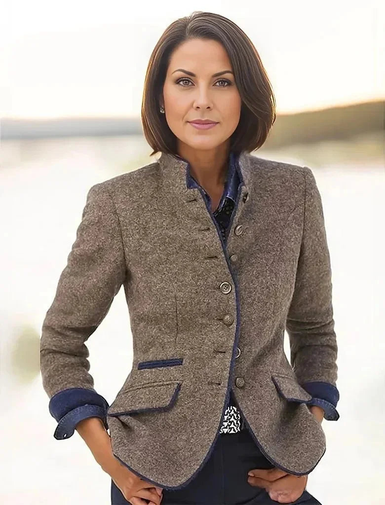 2024 Casual Fast Selling Women's Woolen Jacket Amazon Best Seller Multi-Button Color Block Spring New Style Loose Fit Coat