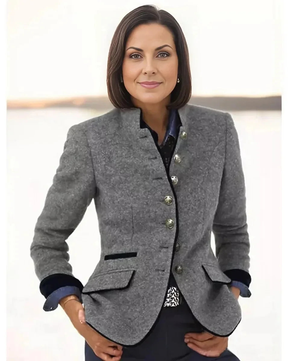 2024 Casual Fast Selling Women's Woolen Jacket Amazon Best Seller Multi-Button Color Block Spring New Style Loose Fit Coat