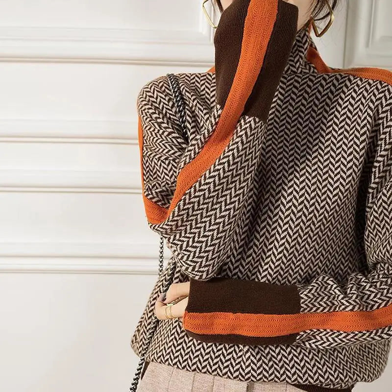 The Isabella High-Neck Knit - Contrast Stripe