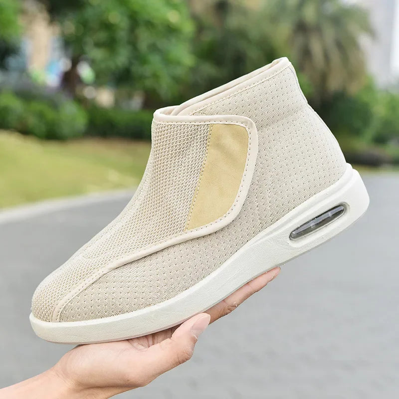 High Top Middle-aged Elderly Casual Walking Shoes Mesh Breathable Flat Shoes Comfortable Lightweight Men's Shoe