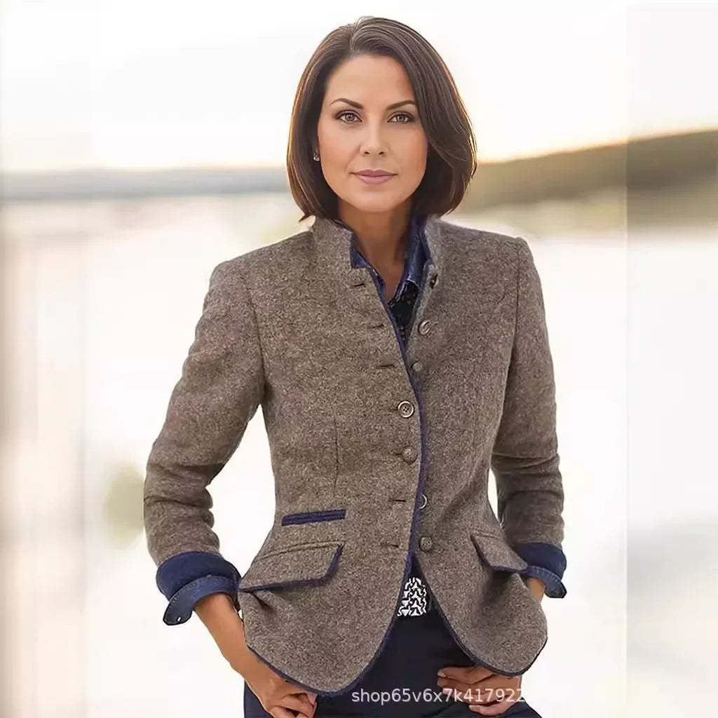 2024 Casual Fast Selling Women's Woolen Jacket Amazon Best Seller Multi-Button Color Block Spring New Style Loose Fit Coat