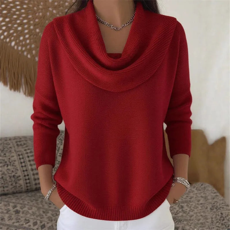 Women Autumn Winter Pullover Sweater New Solid Color Stacked Collar Long Sleeve Comfortable Female Casual Pocket Pullover