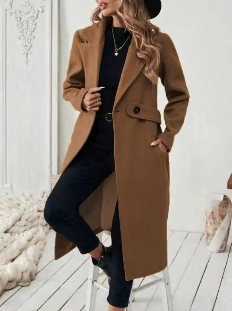 ew European and American cross-border woolen coat, medium-length, women's Korean version, 2025 new style, slimming, waist-cinchi