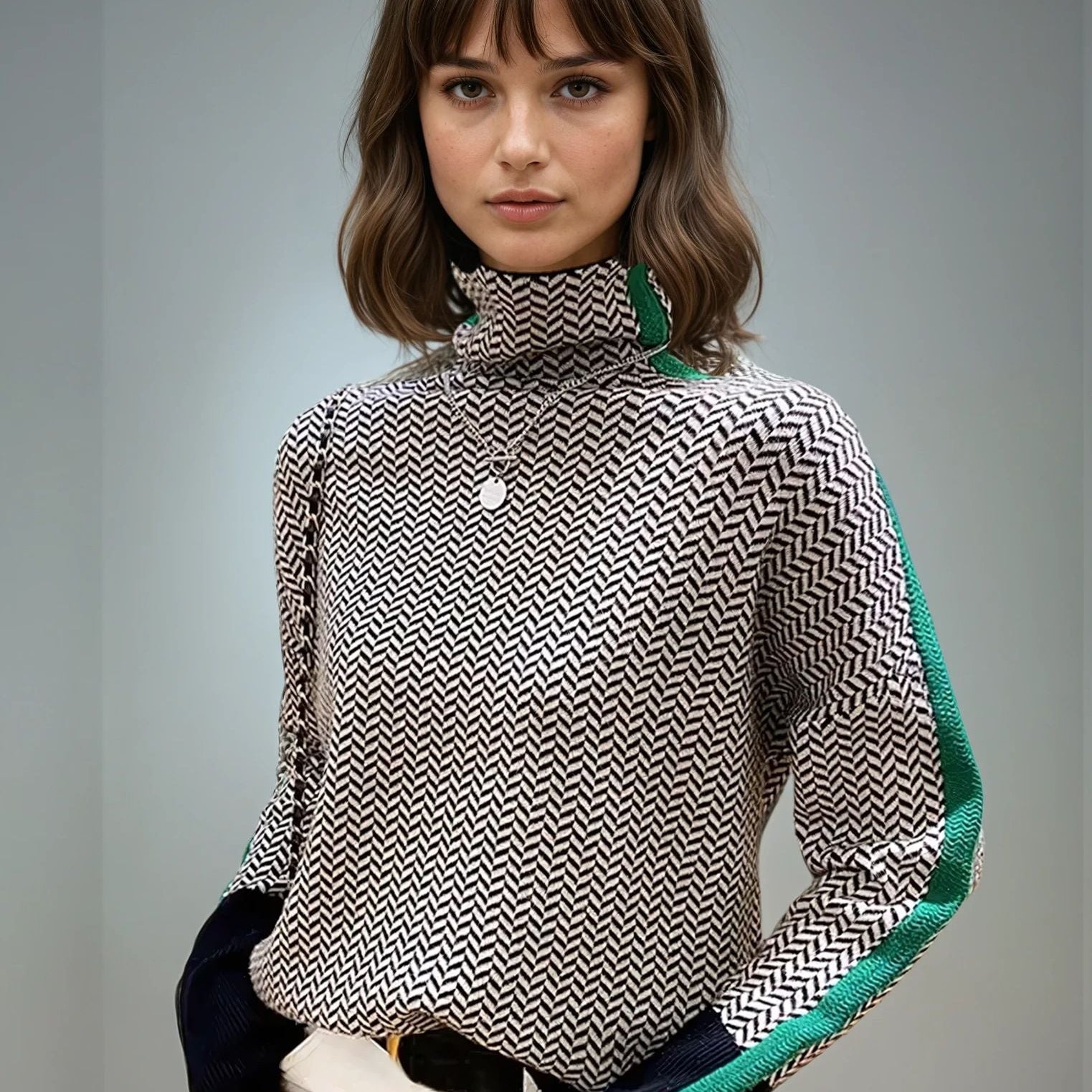 The Isabella High-Neck Knit - Contrast Stripe