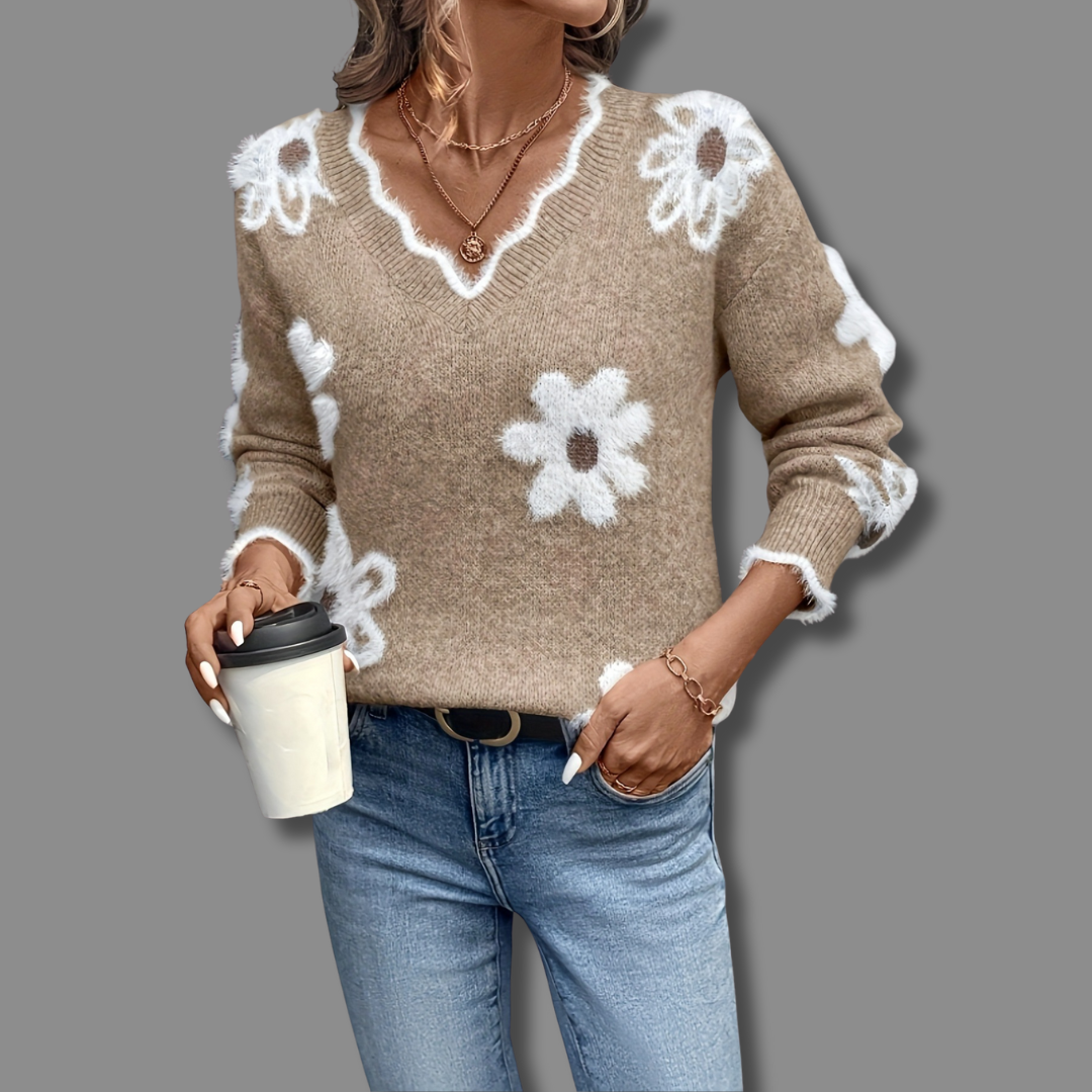 Thea Floral V-Neck Sweater Timeless Vogue