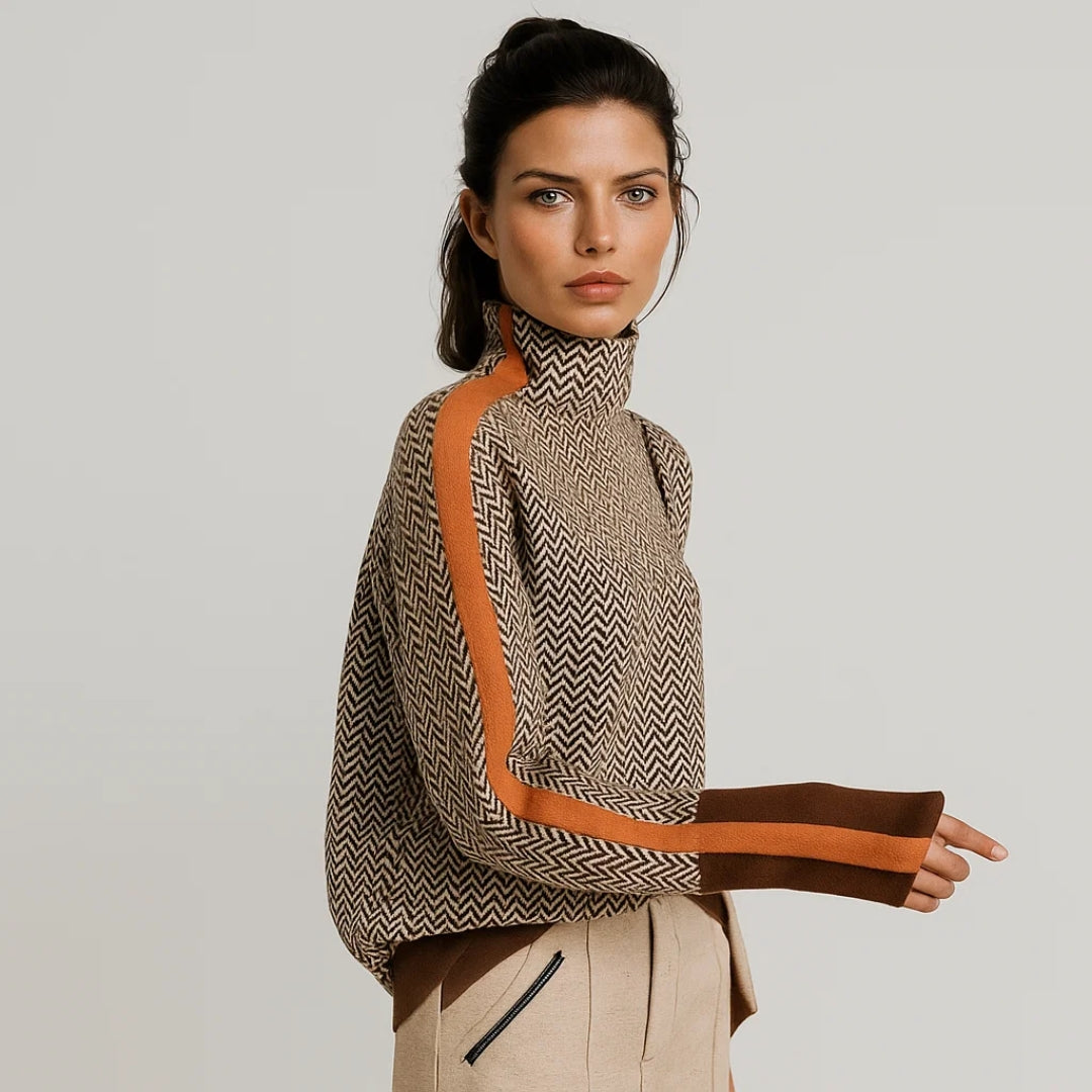 The Isabella High-Neck Knit - Contrast Stripe