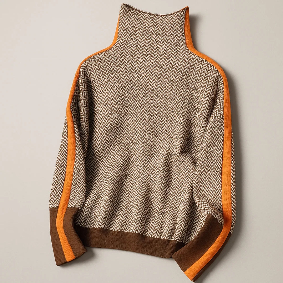 The Isabella High-Neck Knit - Contrast Stripe