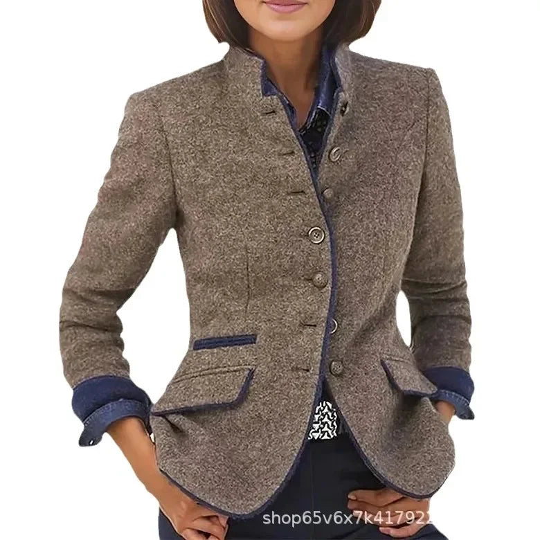 2024 Casual Fast Selling Women's Woolen Jacket Amazon Best Seller Multi-Button Color Block Spring New Style Loose Fit Coat