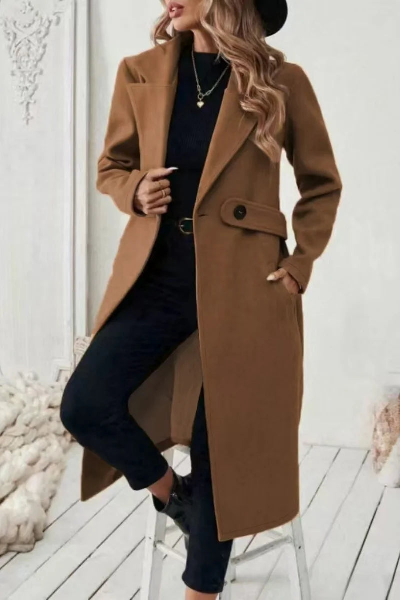 ew European and American cross-border woolen coat, medium-length, women's Korean version, 2025 new style, slimming, waist-cinchi