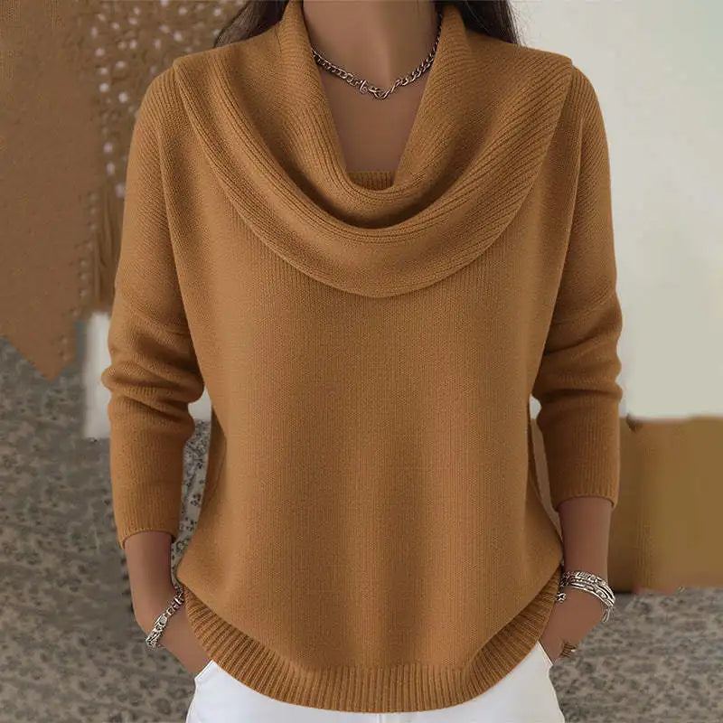 Women Autumn Winter Pullover Sweater New Solid Color Stacked Collar Long Sleeve Comfortable Female Casual Pocket Pullover